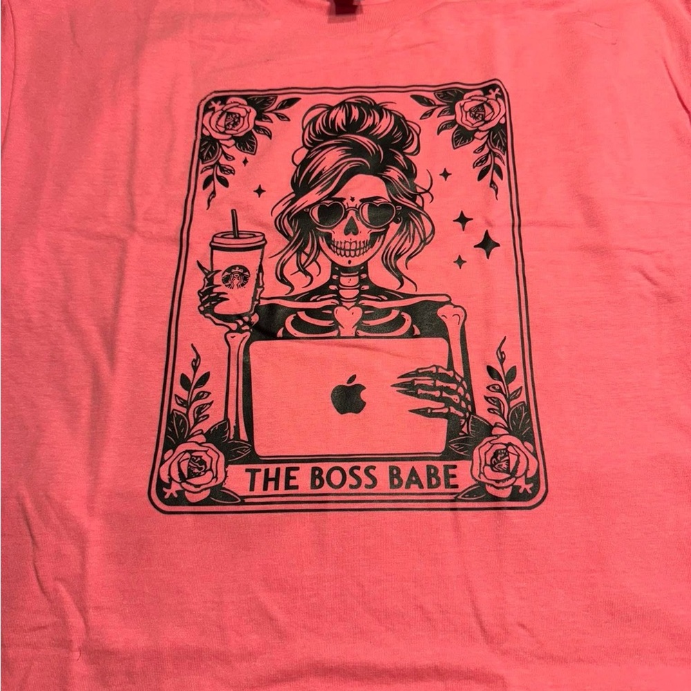 Pink Graphic Tee with Skeleton Design